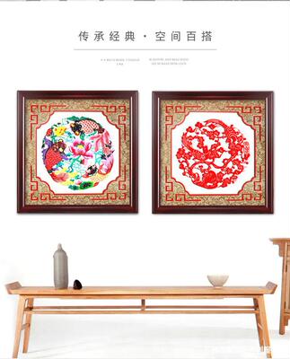 Chinese style characteristic Small gifts paper-cut Frame Decoration Decorative painting Wood Home Furnishing decorate Pendant go abroad gift