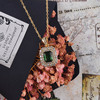 Golden fashionable elite tourmaline pendant emerald, necklace, European style, with gem, wholesale