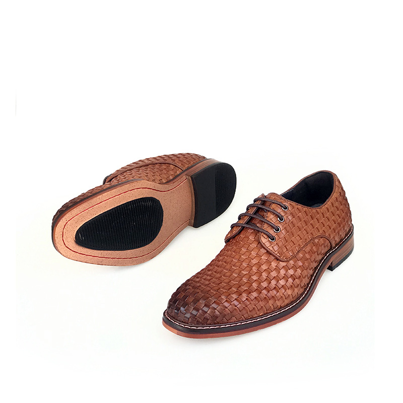 ShoeVault Frühling und Herbst Britische Business-Formelle Handarbeit Gewebte Casual Echtes Leder Schnürung Atmungsaktive Derby Hochzeitsschuhe_voghion.com