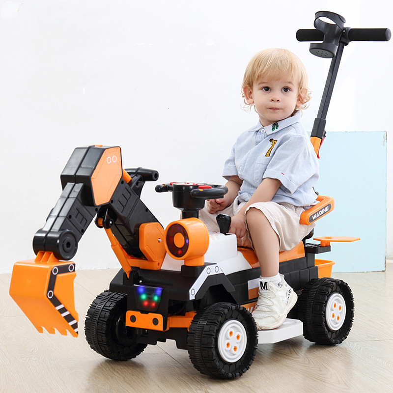 新款儿童挖掘机电动四轮玩具车带推把可坐骑男女宝宝钩土机工程车|ms
