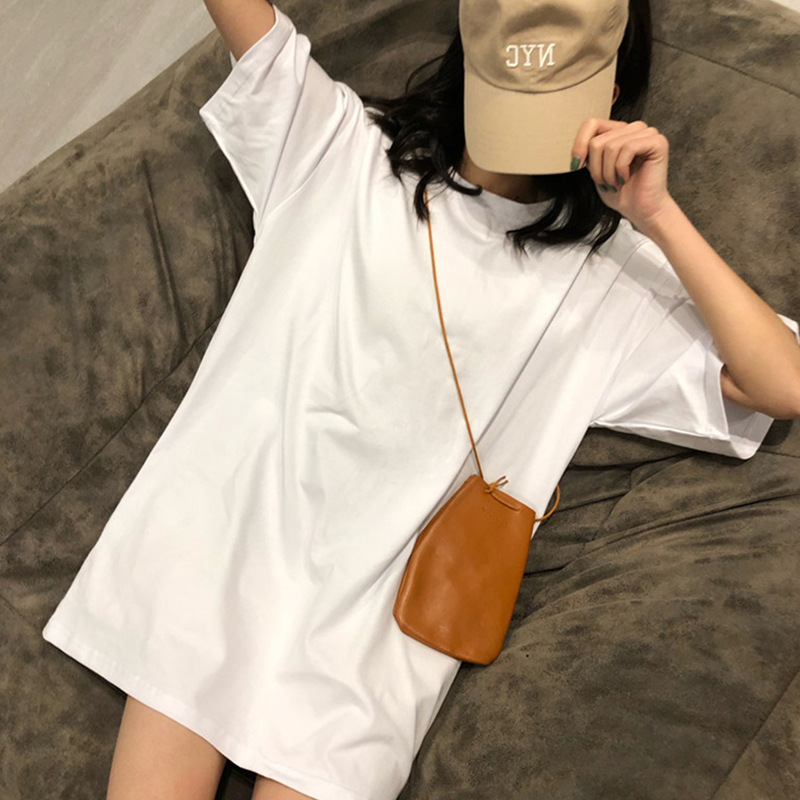 一件代发t恤女中长款小众设计古着感少女短袖女ins潮白色上衣夏季|ru