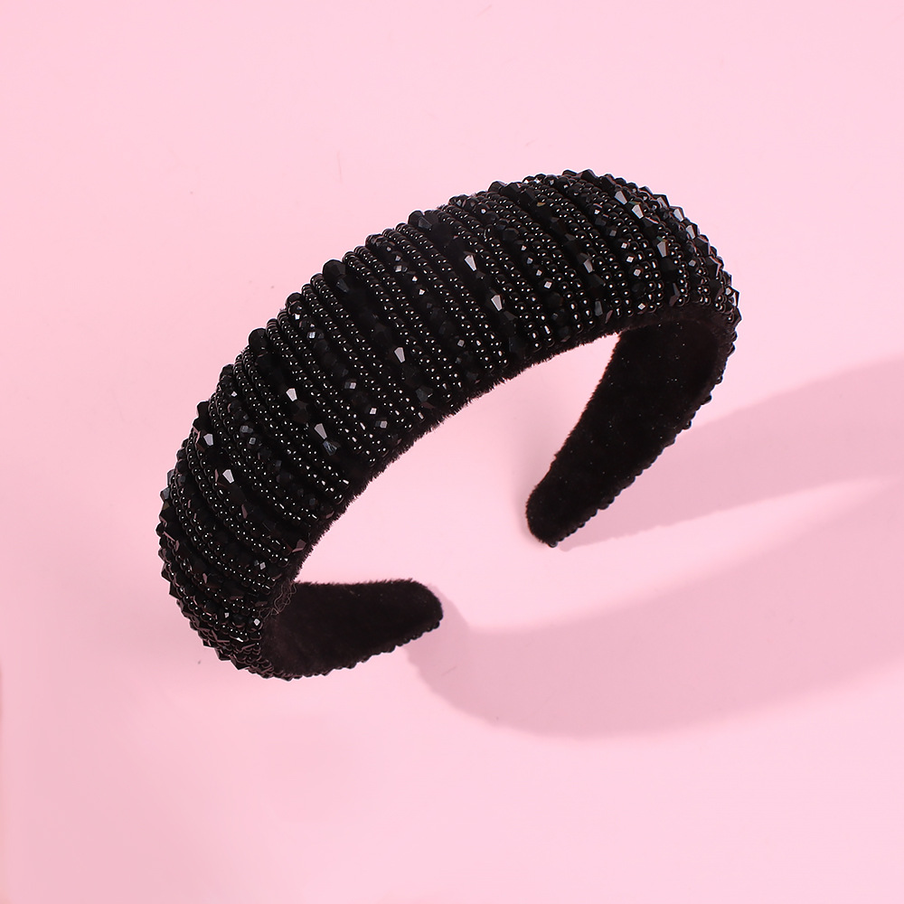 New Fashion Thick Sponge Hair Band Handmade Crystal Beaded Color Cheap Hair Band Wholesale display picture 11