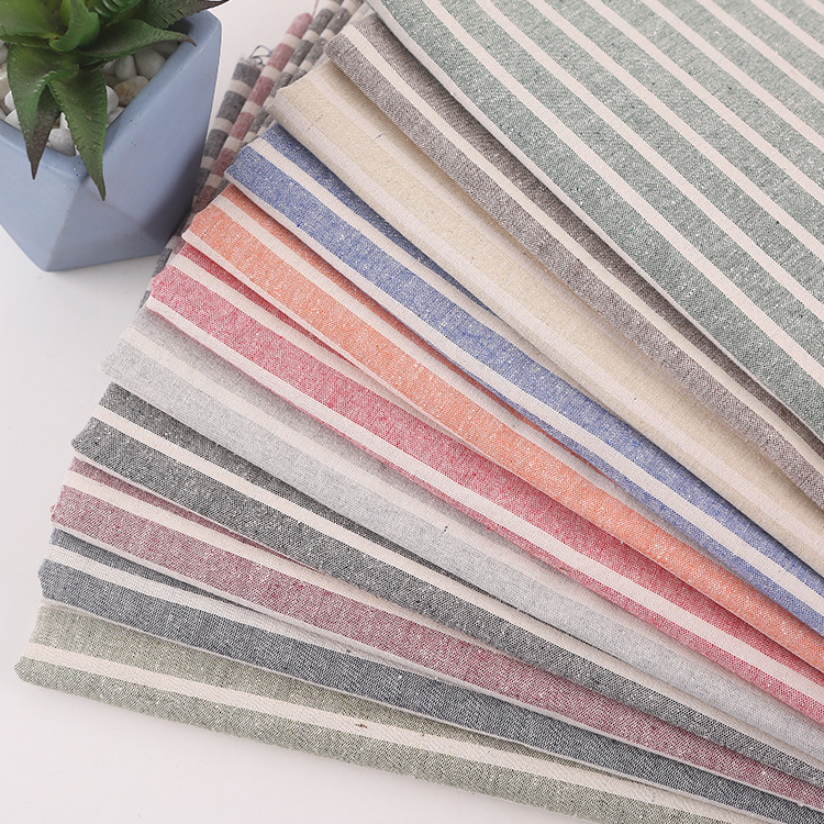 厂家批发现货日式文艺风棉麻色织布料桌布桌旗窗帘横条面料平纹