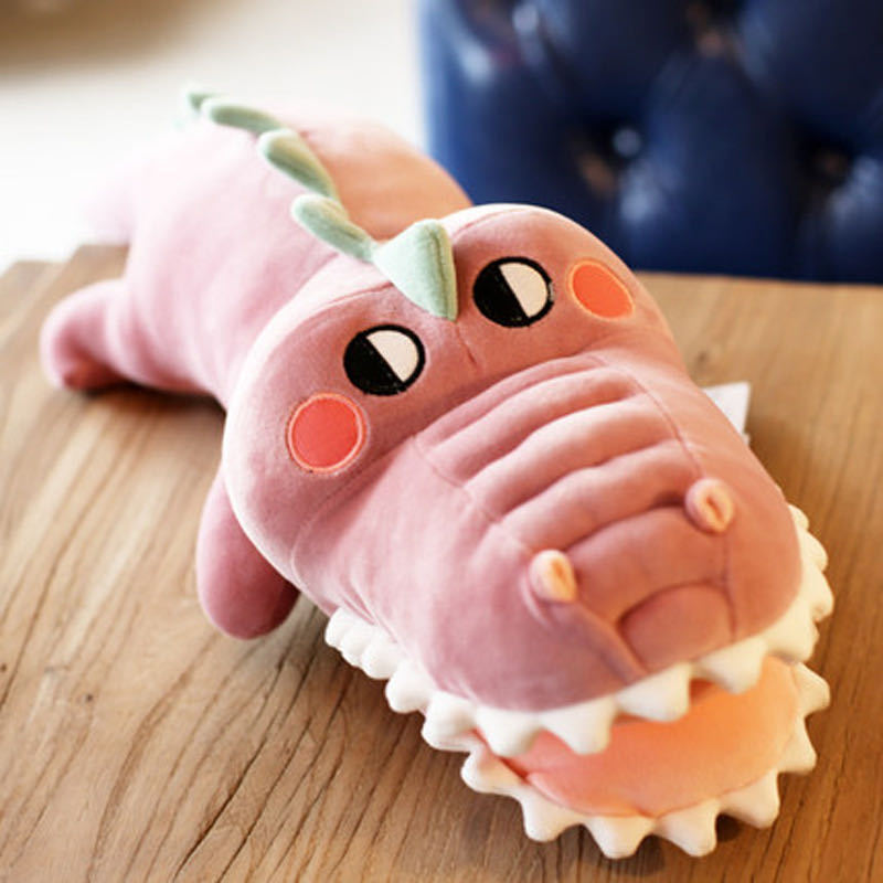 Nuevo diente grande muñeca de cocodrilo mentira cocodrilo felpa juguete bebé almohada muñeca rascarse muñeca actividad máquina regalo
