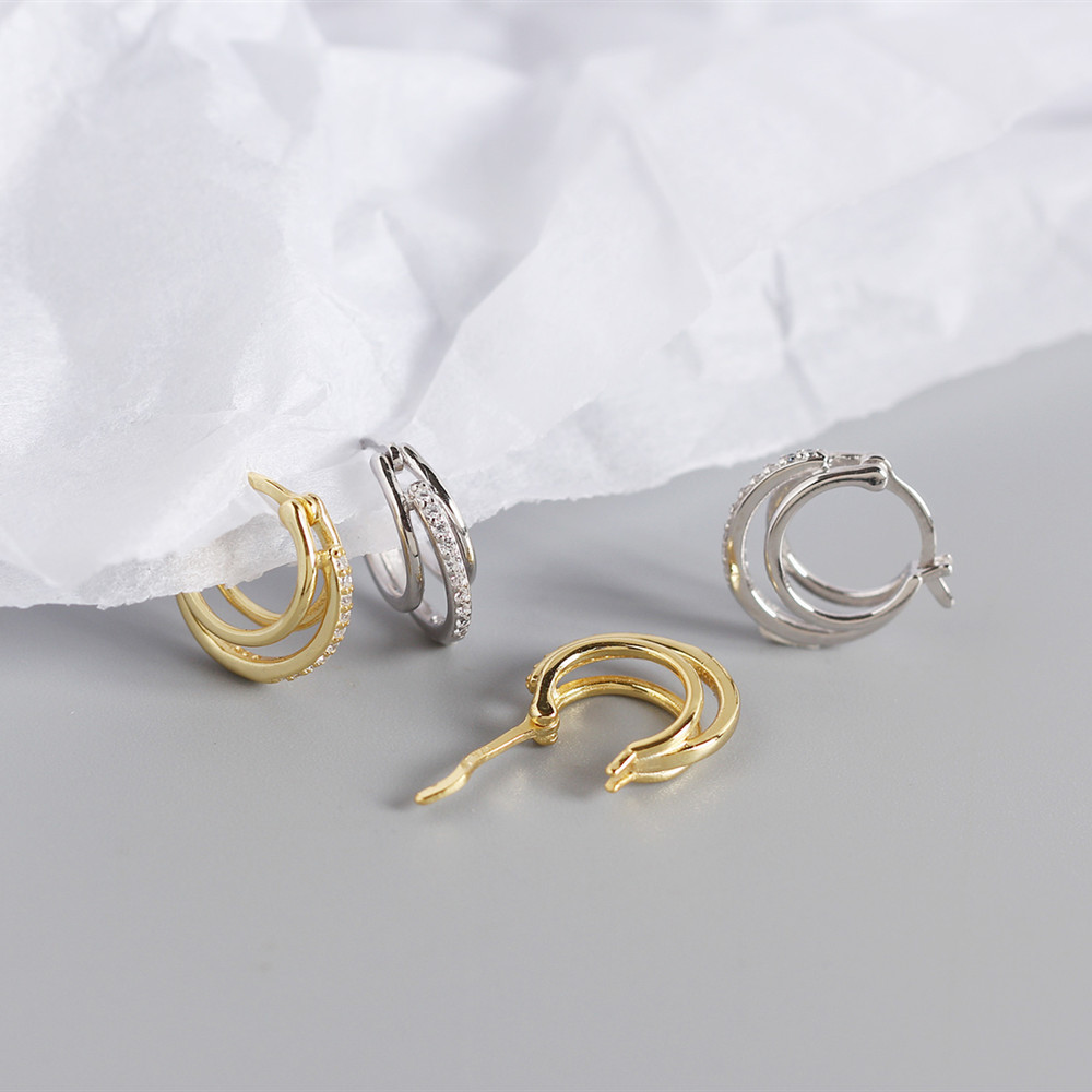 Zircon Inlay Material Earrings Classification 1 Pair Quantity 1 Pair 925 Sterling Silver Round Zircon Electroplating 18K Real Gold Plated Platinum Plated Earrings