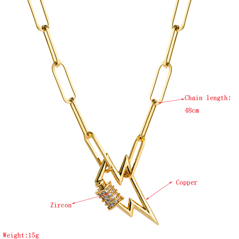 Fashion New Hip-hop Punk Lightning Pendant Necklace Personality Baku Chain Micro-set Color Necklace  Nihaojewelry Wholesale display picture 1