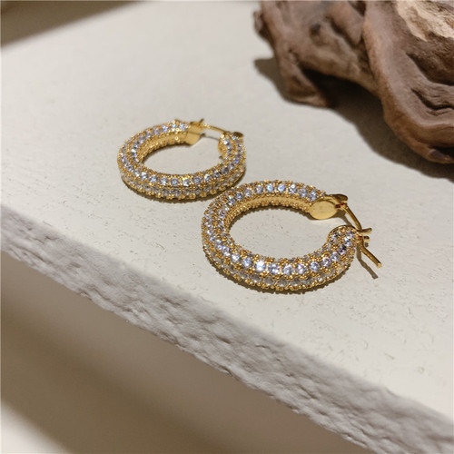 Niche design micro-inlaid zircon geometric hoop earrings temperament ins cool style earrings personalized fashionable earrings