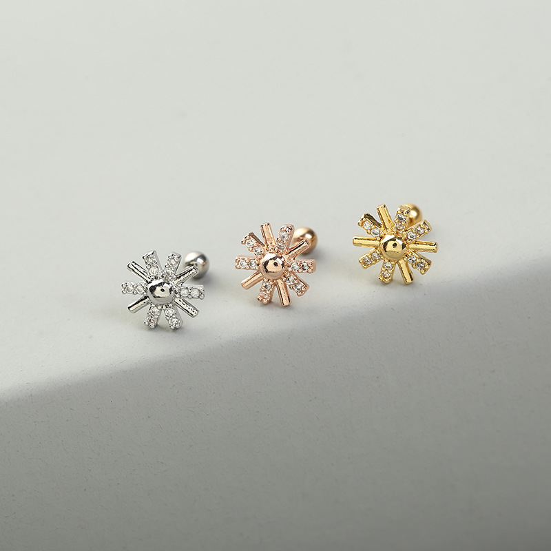 Fashion Solid Color Copper Ear Studs Inlay Zircon Copper Earrings 1 Piece