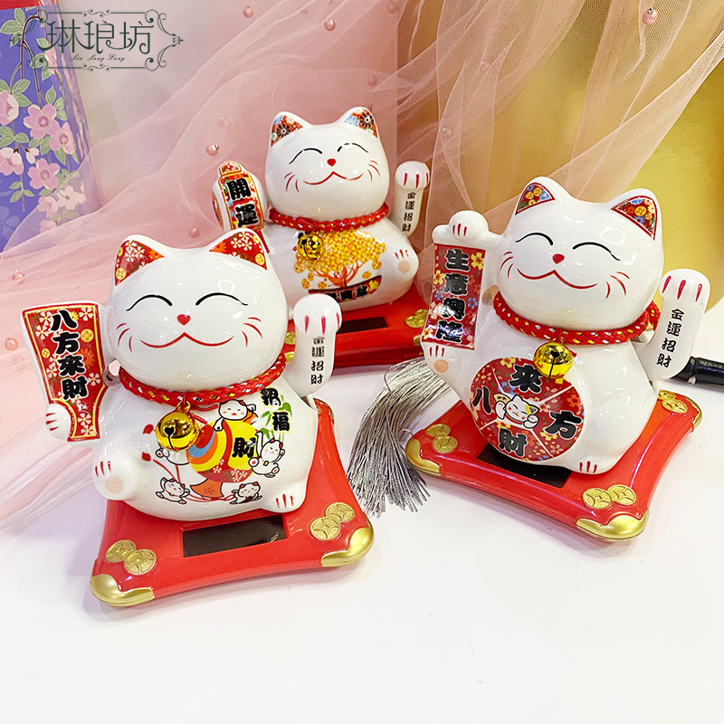 Apertura regalo gato afortunado solar escritorio decoración azúcar calabaza alcancía flor caja de regalo decoración porcelana festivo