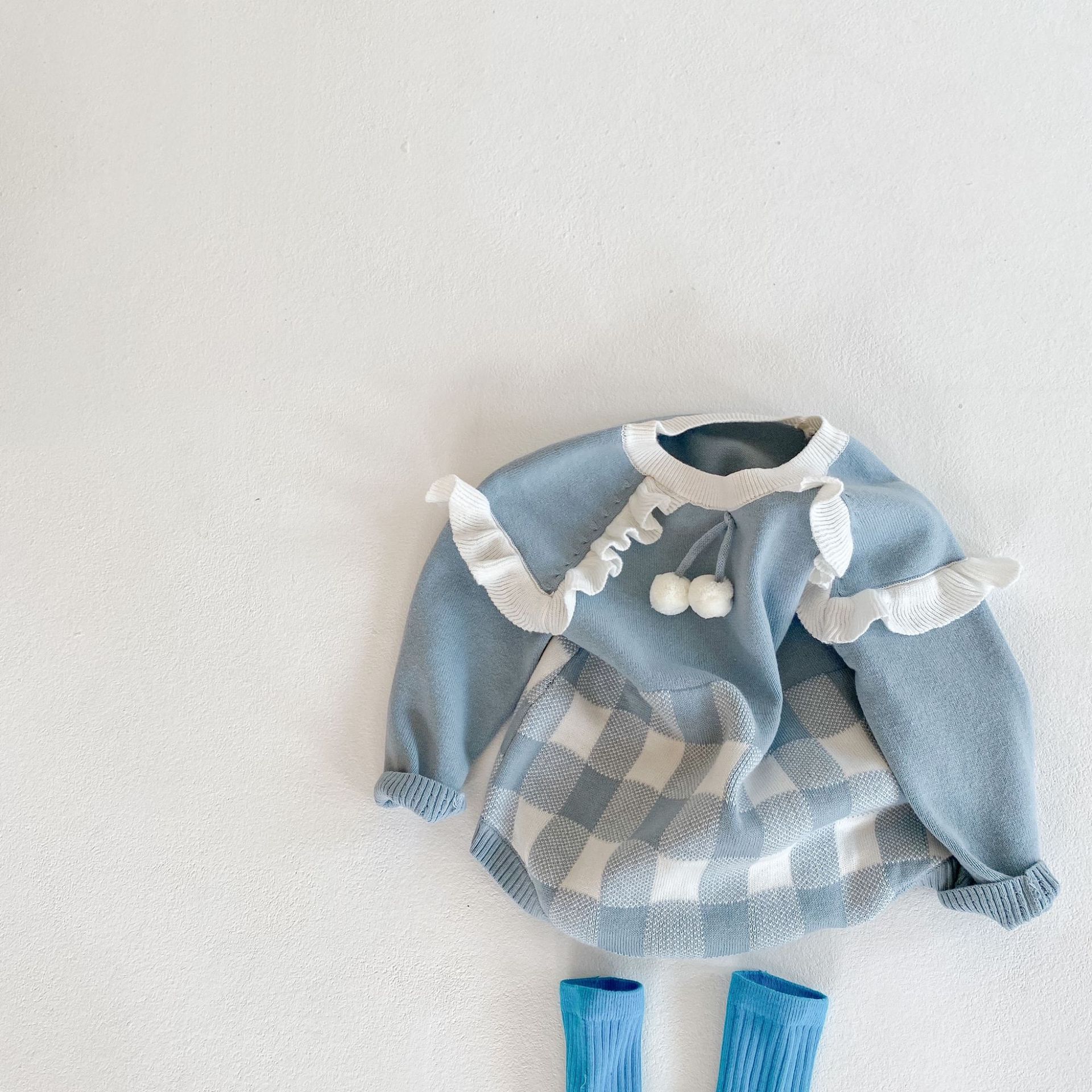 Abbigliamento Ins primavera autunno per bambine e neonati, tuta in filato di cotone a maniche lunghe a quadri per neonati, borse, Bihar_voghion.com