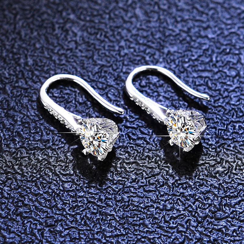 Simple Style Flower Sterling Silver Inlay Moissanite Zircon Earrings display picture 3