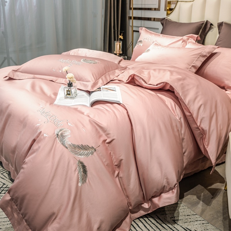 20020新款高密度長絨棉羽毛繡花四件套1.2米床單三件套