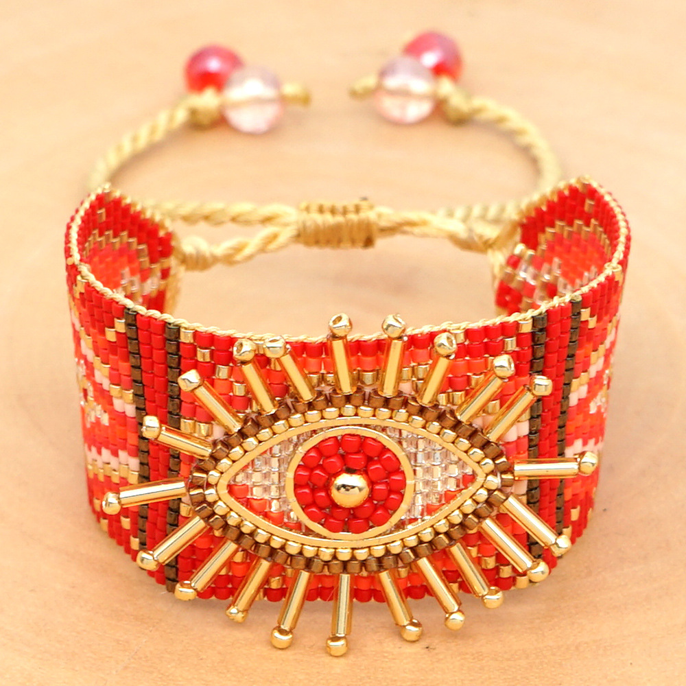 12g Weight No Inlaid Inlay Material Bracelets Classification Anniversary, Business, Travel Occasion Eye Pattern Unisex Gender Knitting Design Fashion Style European And American New Miyuki Rice Beads Hand-woven Turkish Devil Eyes Personality Stacking Wide Bracelet 6
