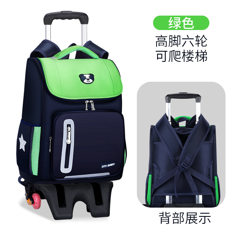 Fábrica de la escuela primaria estudiante carretilla mochila personalizada de tres ruedas de seis ruedas desmontable de doble uso escalera escalada personalizada impresa LOGO