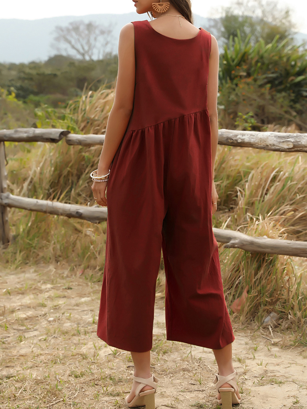 fashion women's V-neck strap sexy solid color jumpsuit NSDF1479