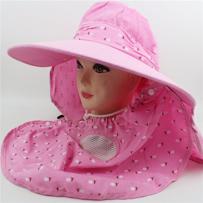 遮陽帽面罩采茶帽防曬帽太陽帽子女夏季騎車帽子棉質大檐