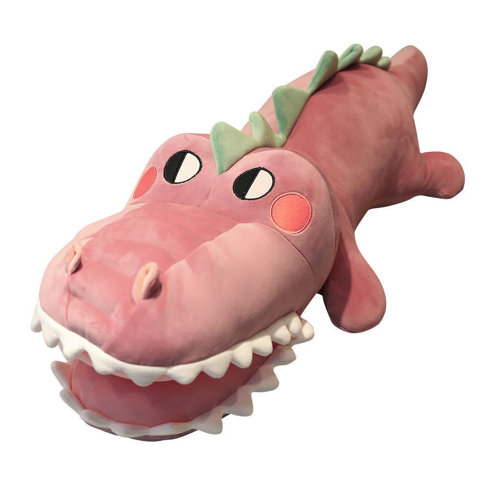 Nuevo diente grande muñeca de cocodrilo mentira cocodrilo felpa juguete bebé almohada muñeca rascarse muñeca actividad máquina regalo