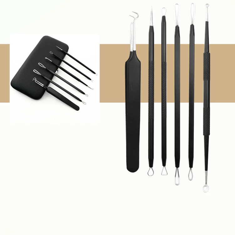 Blackhead Remover Set Kanuo, 6-piece stainless steel acne needle kit with case