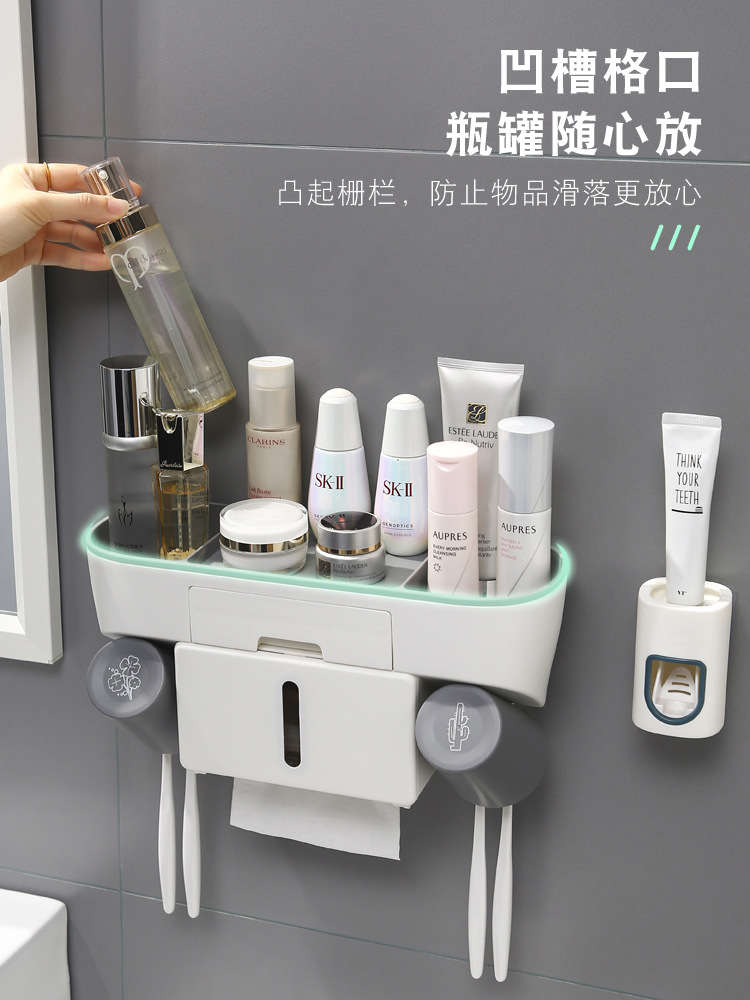 免打孔多功能組合牙刷架 多孔位牙刷架 倒挂瀝水收納架牙刷置物架