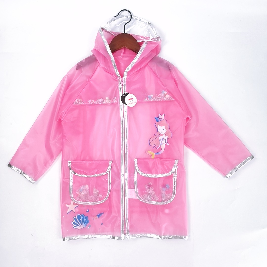 2020 New year soft TPU Quicksand Sequins translucent waterproof Anti wrinkle enbihouse children mermaid Raincoat