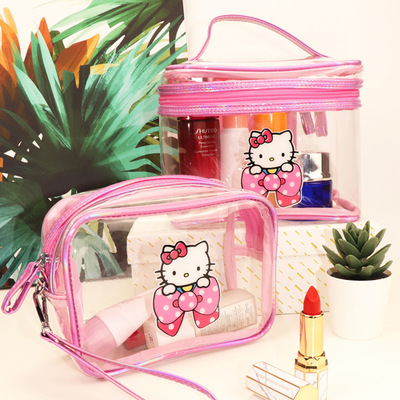 helloKitty laser transparent Cosmetic Take it with you Portable Skin care products Storage bag waterproof Wash bag