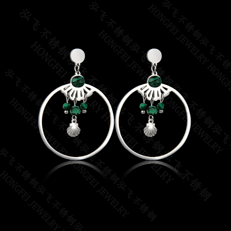 Stainless Steel Simple Malachite Earrings Wholesale Nihaojewelry display picture 2