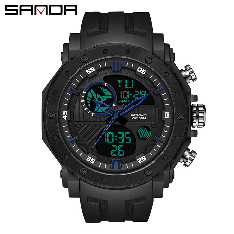 SANDA 6012 multi-funcional a prueba de agua electrónica reloj deportivo fecha estudiante reloj a prueba de agua de moda
