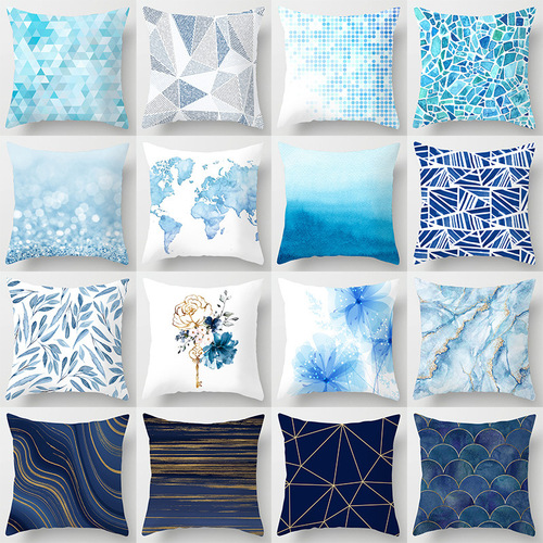 18'' Cushion Cover Pillow Case Modern blue geometry marble pillow cover sofa pillow cushion cover