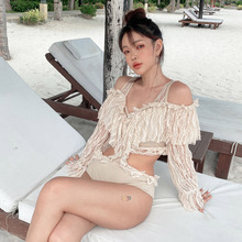 源头厂家2022韩版新款泳装长袖连体性感蕾丝露背泳装bikini泳衣女
