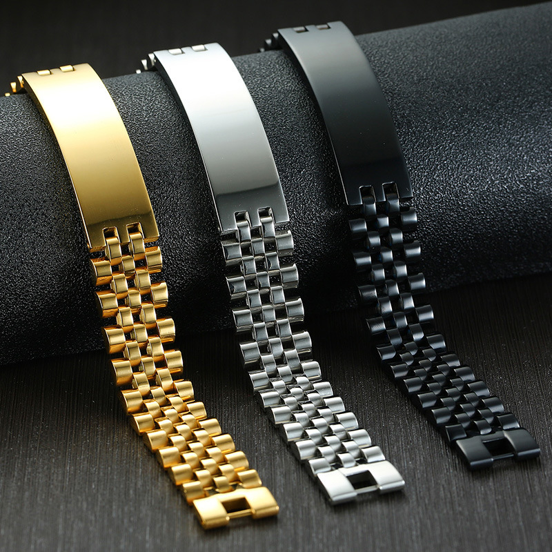 Street Occasion 304 Stainless Steel Material Original Design Customization Laser Engraving Solid Color 304 Stainless Steel Men'S Bracelets Men's Chain Bracelets
