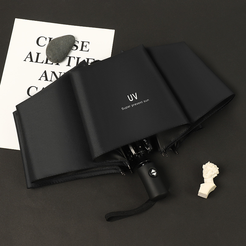 黒-8骨黒ゴム自動晴雨傘