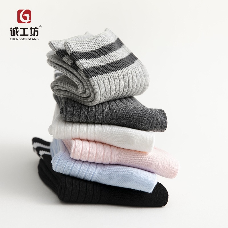 new pattern children Socks Students socks stripe Double needle Combed In cylinder Cotton socks Three bars children Cotton socks