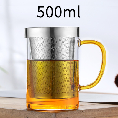 Vidrio de borosilicato fuga de acero taza de tres piezas separación de té taza de té Filtro de acero inoxidable de gran capacidad con fuga Taza con mango