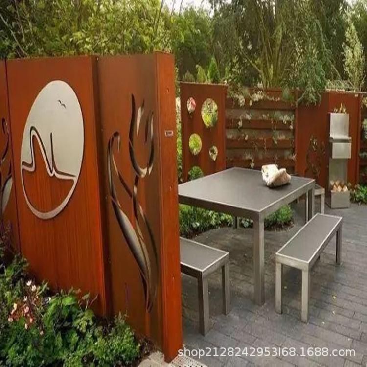 现货销售园林幕墙用锈红耐候钢板激光切割雕刻镂空设计药水生锈