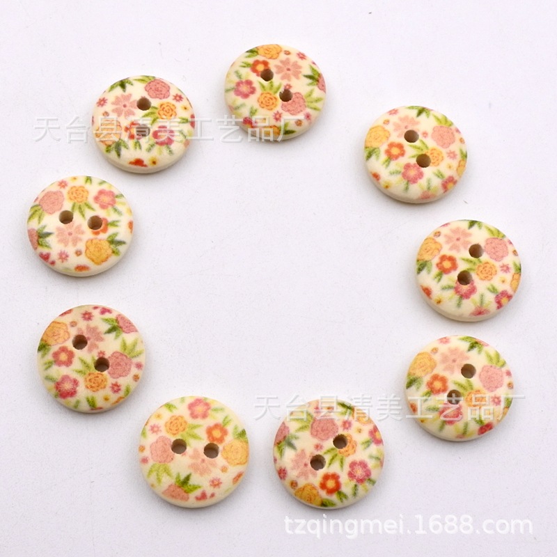15mm pintado impreso botón madera decorativo impreso Bowl hebilla/Pan hebilla 100 un paquete