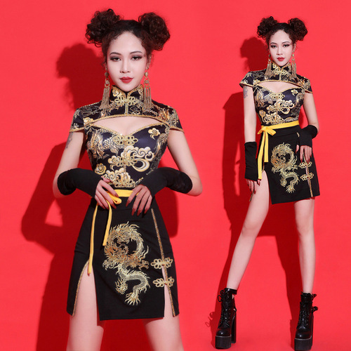 Chinese style dragon pattern singers jazz hiphop dance ds costume for women girls gogo dancers Stage performance jazz dance outfits nightclub dj clothes