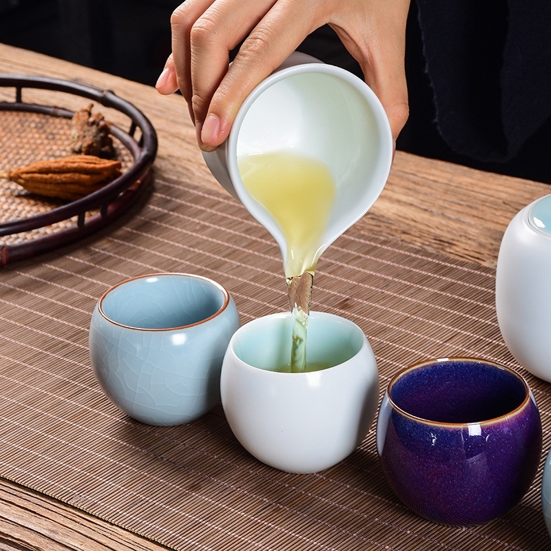 Taza de plata con incrustaciones de taza Master Copa única Ru horno oficial horno conjunto de té juego Kung Fu taza de té taza de plata cuenco
