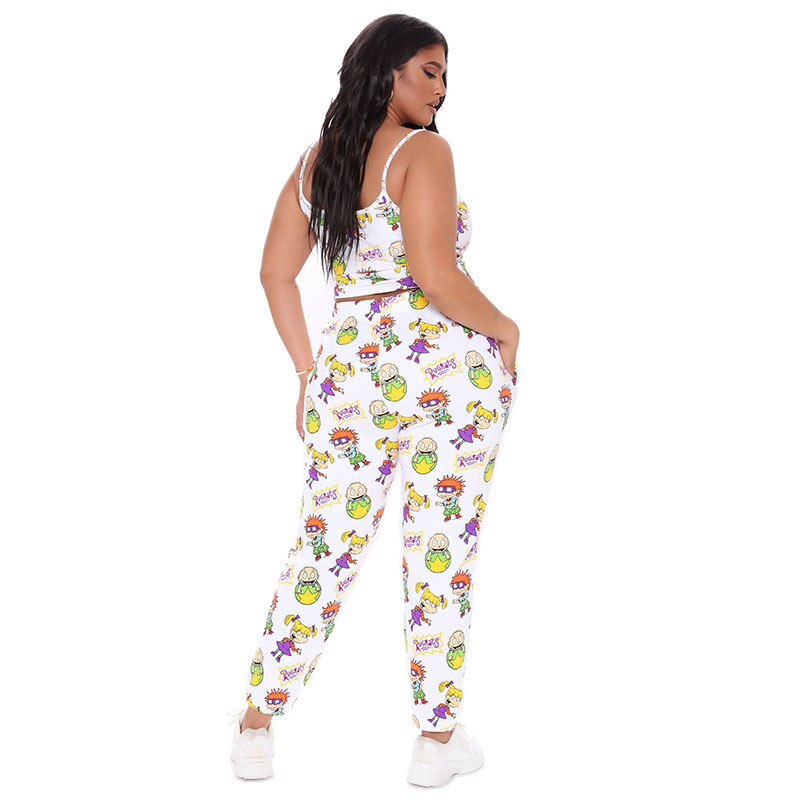 Plus Size Cartoon Printing tank top Pants Two-piece Set NSHBG123298