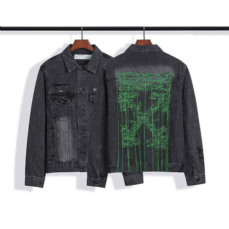 High quality OFF craft style embroidery hanging rope letter arrow wash old denim jean jacket Joker