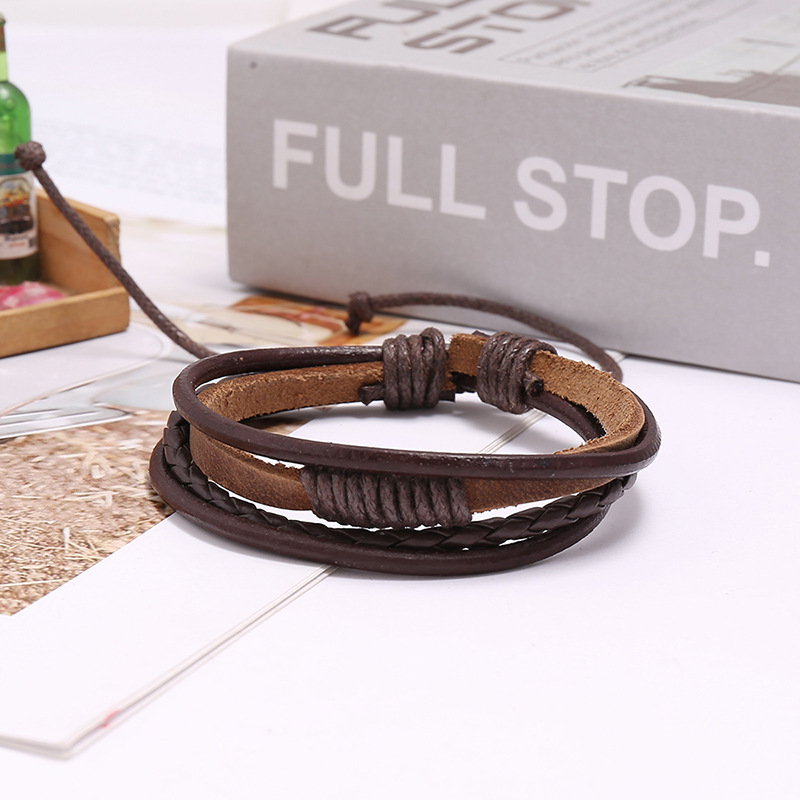 Hand-woven vintage cowhide adjustable men and women student bracelet nihaojewelry