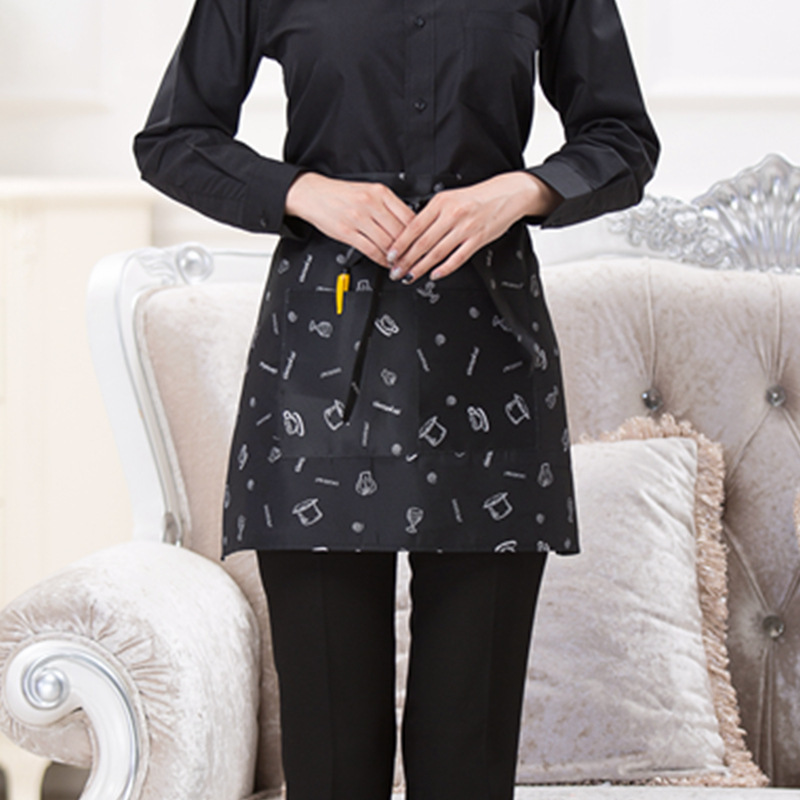 Camarero hombres y mujeres corto delantal negro restaurante del hotel restaurante Occidental cafetería cocina media cintura