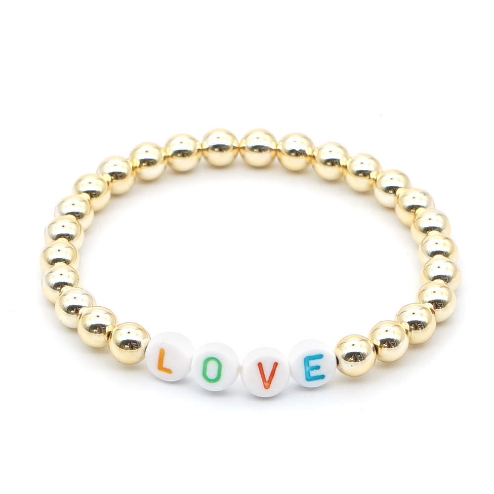 Fashiongold-plated Color-preserving Gold Beads Stacked Beaded Color Letter Bracelet display picture 11