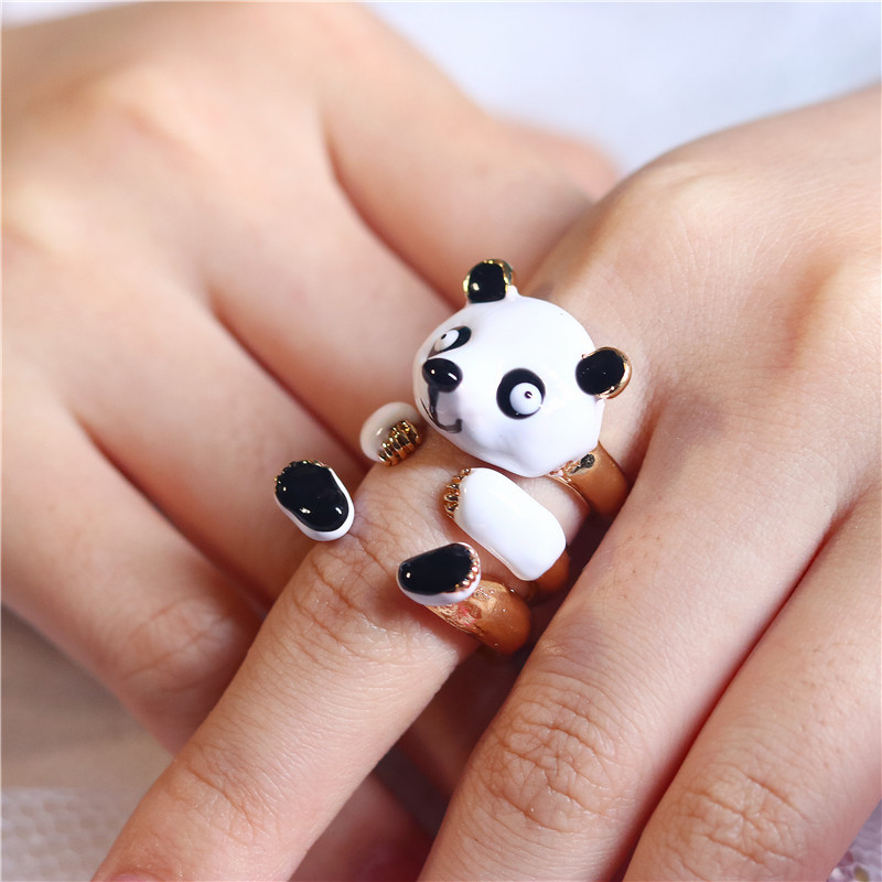 Mode Panda Eisen Kupfer Emaille Überzug Frau Offener Ring display picture 1