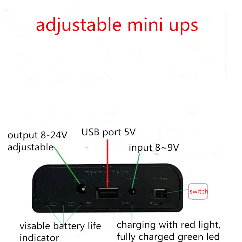 ups7.4v powerbank 18650 battery 8-24V voltage adjustable ups