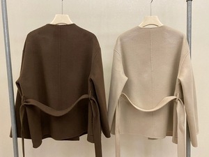 韩国新款毛呢子外套简约短款小个子双面羊绒外套圆领休闲羊毛外套