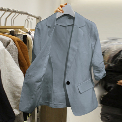 2020夏季新款棉麻西服外套加肥加大胖妹妹200斤亞麻壹粒扣半袖