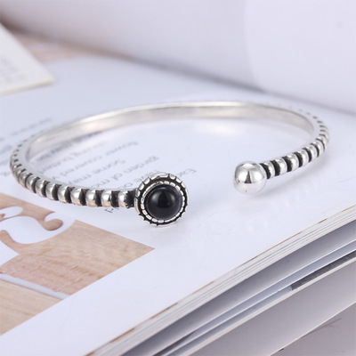 新款 时尚潮流个性 银色手镯 卡环手镯 四叶草手镯 六芒星手镯