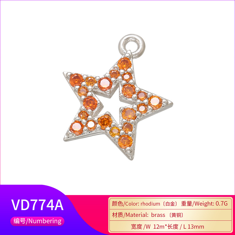 Micro-inlaid Colored Heart Five-pointed Star Small Pendant Diy Jewelry Accessory display picture 10