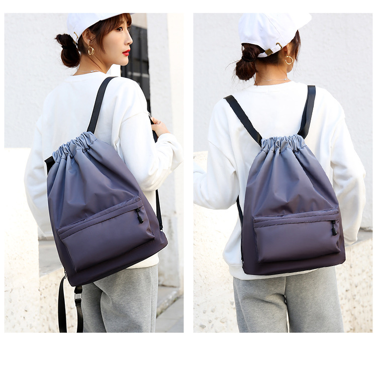 Waterproof Gradient Color Casual Travel Drawstring Backpack display picture 5