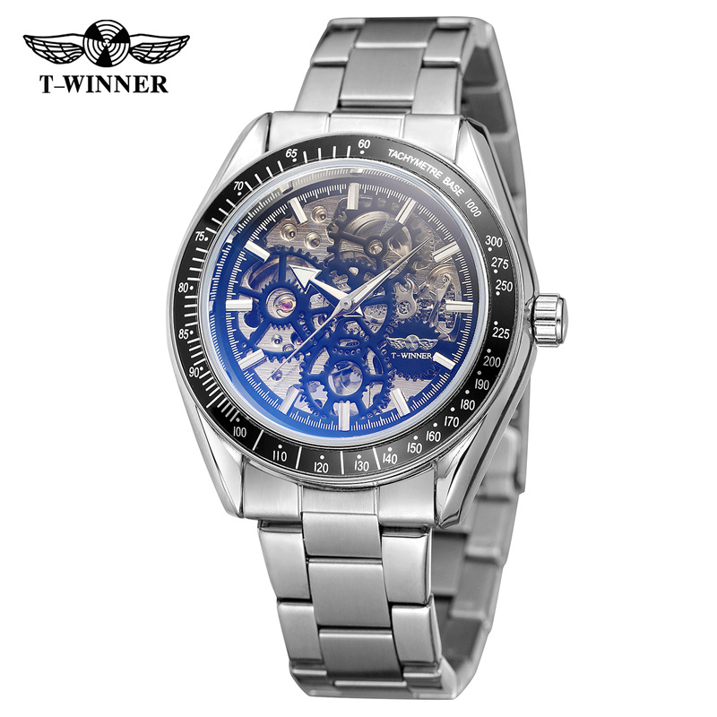 Venta caliente winner8152 hombres casual reloj mecánico automático hueco reloj mecánico correa de acero reloj de los hombres